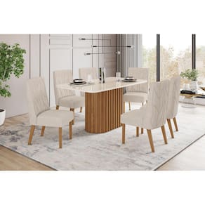 Mesa de Jantar Solana 160 C. Vidro 6 Cad. Eloa Linho - Henn