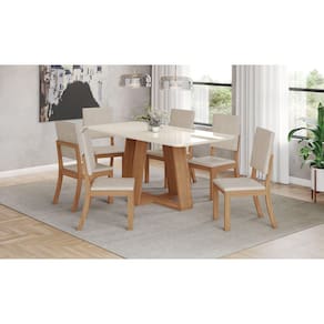 Mesa de Jantar Lins 160 C. Vidro 6 Cad. Milla Linho - Henn