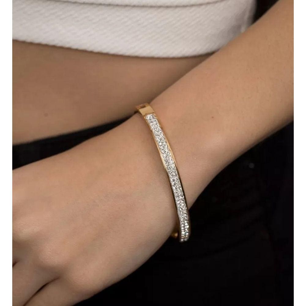 Pulseira Bracelete Feminino Strass Cravejado com Pedras zircônias Cristais Aço Inox 316L Luxo Dourado Prata Tendência
