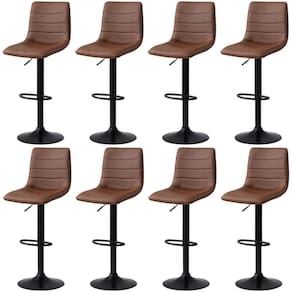 Kit 8 Banqueta Alta Estilo Estofada Com Base Giratória E Regulagem De Altura - Marrom