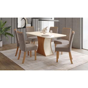 Mesa de Jantar Luiza 160 C. Vidro 6 Cad. Malu Amendoa - Henn