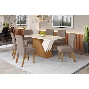 Mesa de Jantar Epic 180 C. Vidro 6 Cad. Malu Amendoa - Henn