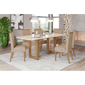 Mesa de Jantar Yara 200 C. Vidro 6 Cad. Nina Creme - Henn
