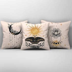 Kit Trio De Almofadas Cheias Fases Da Lua Estampadas Em Veludo Suede 45cm X 45cm Cor Bege
