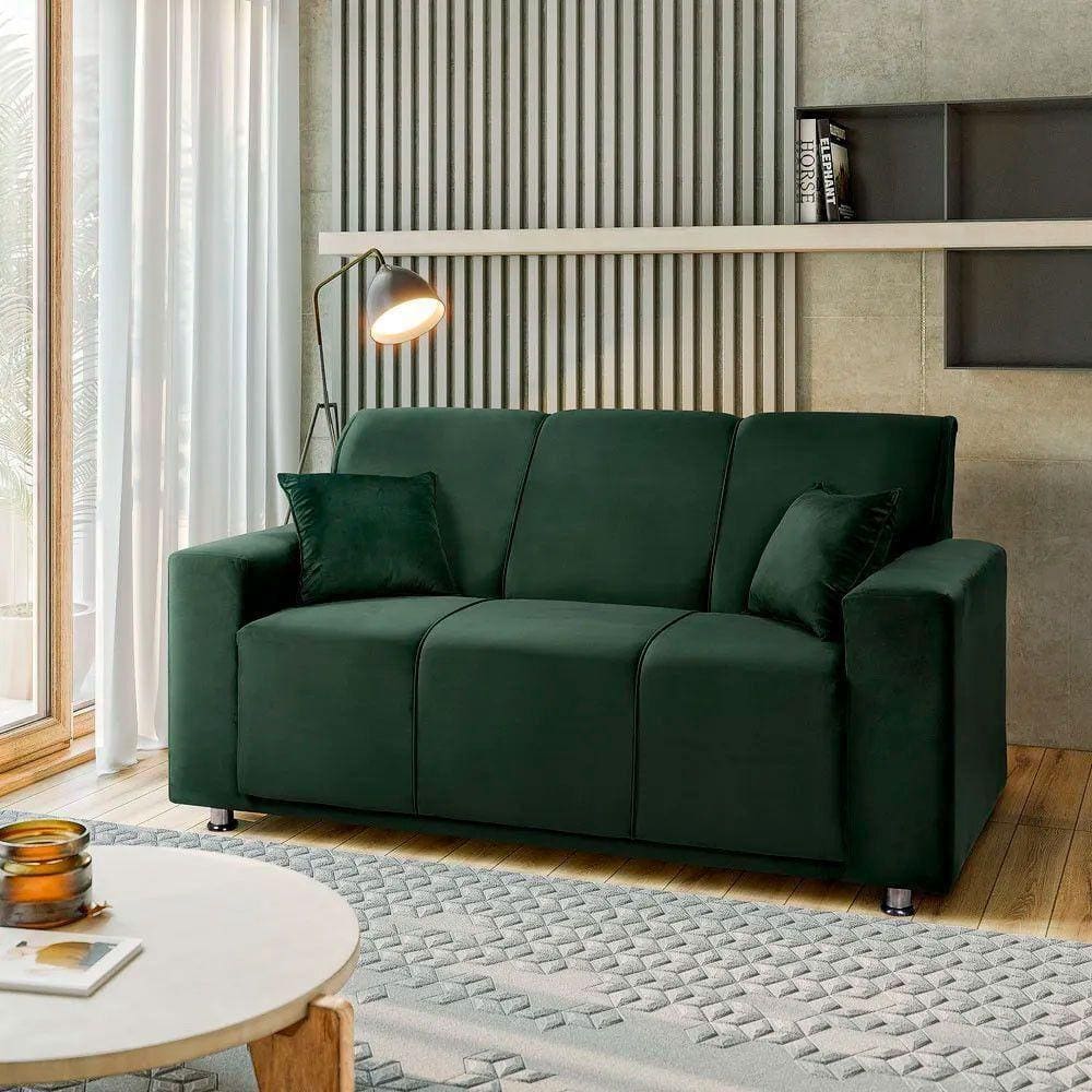 Sófa 3 Lugares Fixo Tokyo Veludo Verde - Speciale Home Verde - Verde