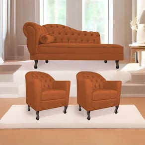 Kit Diva Recamier Diana 160Cm Lado Direito E 02 Poltronas Julia Suede - Doce Sonho Móveis Terracota