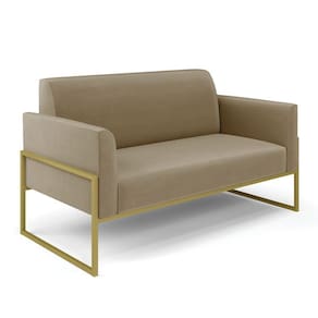 Sofá Namoradeira Com 2 Poltronas Base Industrial Alta Dourado Marisa Suede Marrom Rato D03D\`rossi
