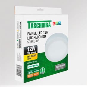 Painel De Led Redondo Sobrepor 12w Bivolt Taschibra 3000k Luz Quente