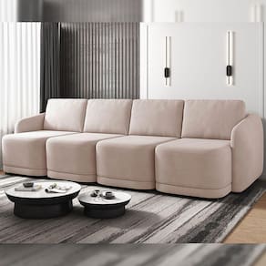 Sofá Cama Modulado Retrátil E Reclinável Decorativo Varsóvia 396cm Veludo Rosê G33 - Gran Belo