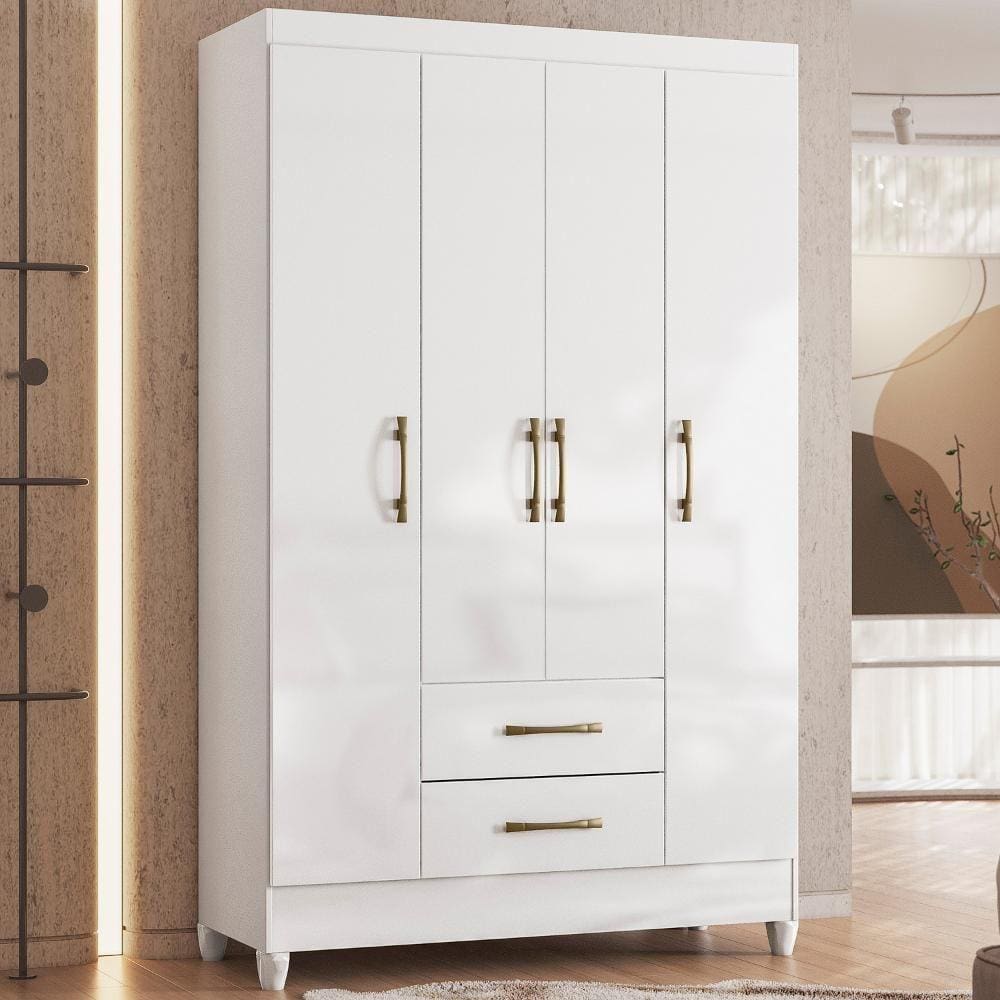 Guarda Roupa Solteiro 4 Portas 2 Gavetas Branco Paraty - Moval