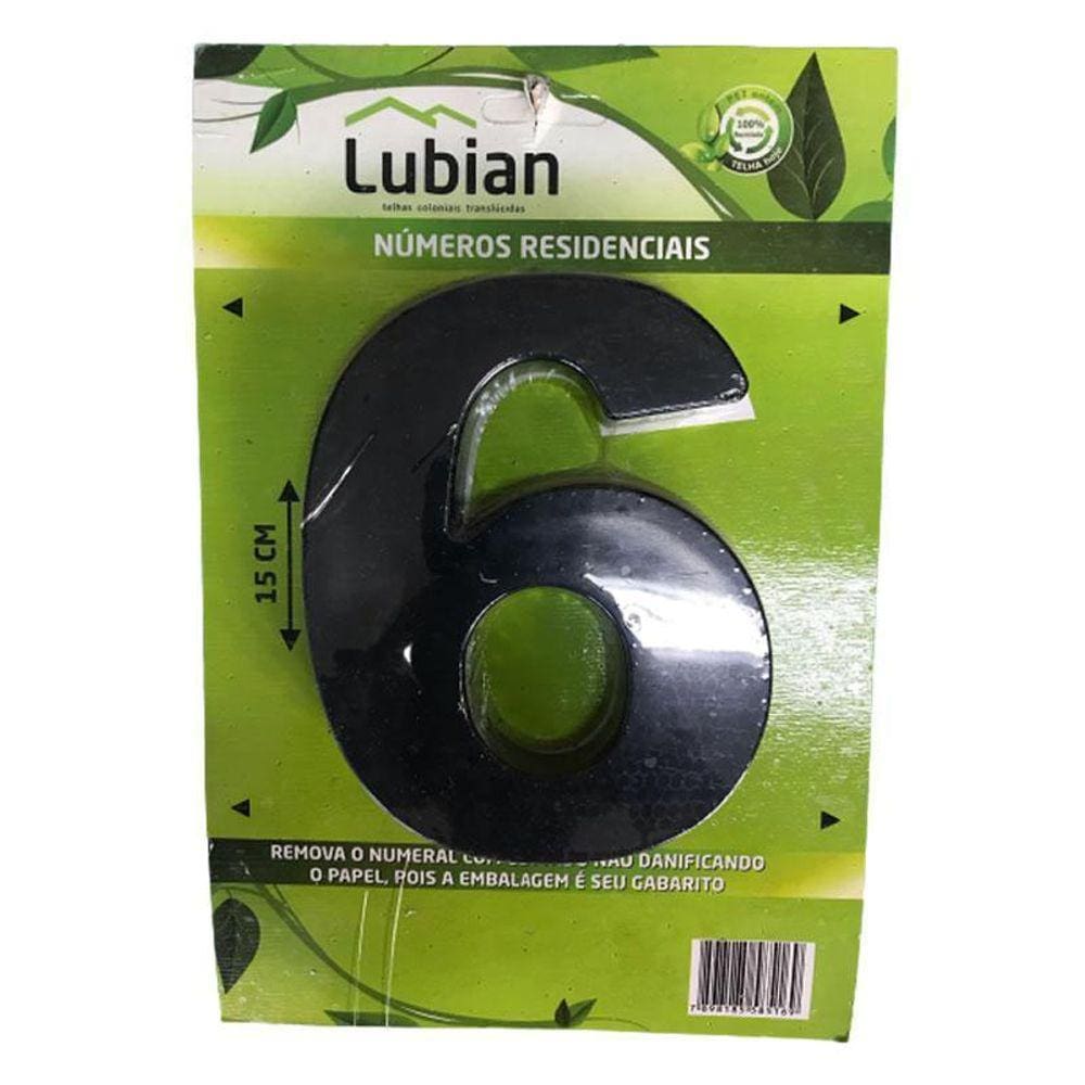 Numeral Seis Plástico De Alta Resistência Abs 15 Cm Preto