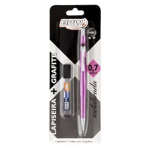Lapiseira Técnica 0.7mm Metalizada + Tubo Grafite HB com 12 Un. Azul/Prata/Branca/Roxo BRW - Escolha a Cor