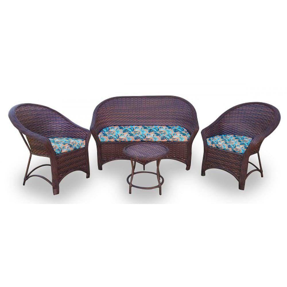 Kit De 1 Sofá 2L + 2 Poltronas + 1 Mesa Centro Azul