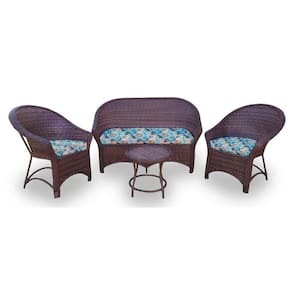 Kit De 1 Sofá 2L + 2 Poltronas + 1 Mesa Centro Azul