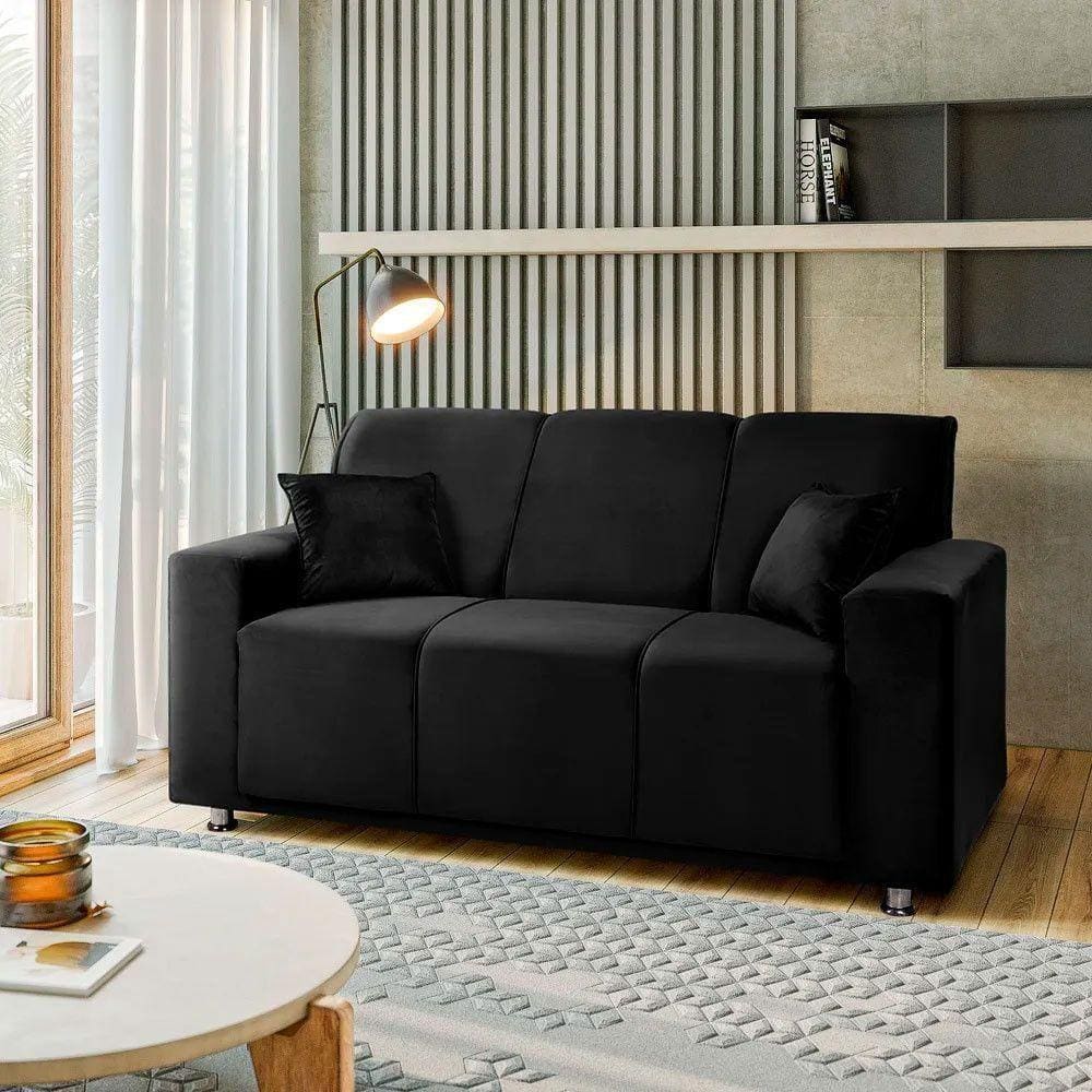 Sófa 3 Lugares Fixo Tokyo Veludo Preto - Speciale Home Preto