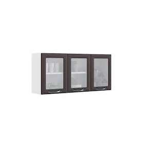 armário aéreo new premium com vidro 3 pt grafite e branco 120 cm