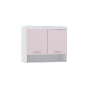 Armário Aéreo Maleiro Modulado 97cm 2 Portas Alpes Luciane Móveis Branco Pf Com Rosa Pf