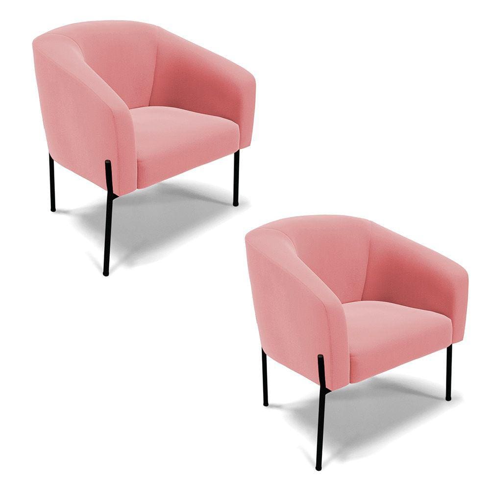 Poltrona Pé de Ferro Preto Kit 2 Stella Suede D03 - D`Rossi