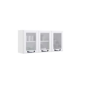 armário aéreo new premium com vidro 3 pt branco 120 cm