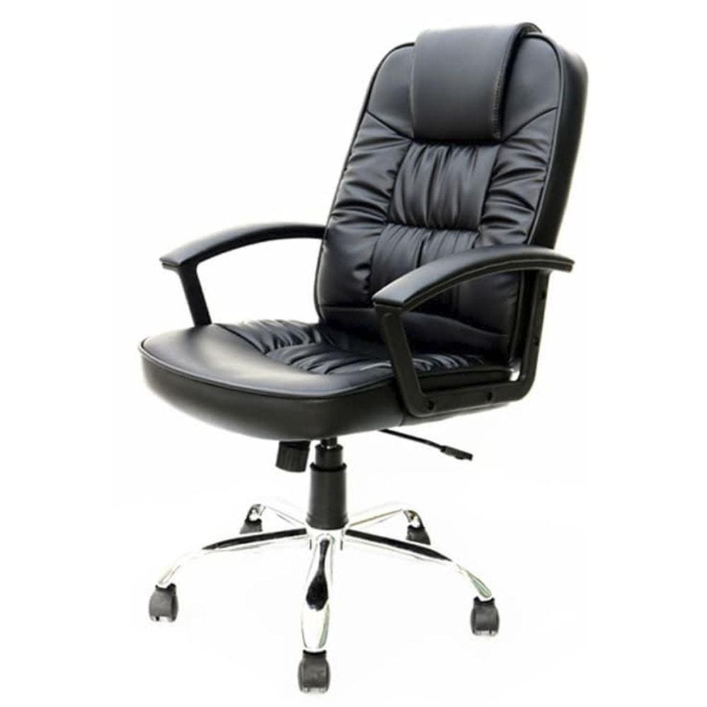 Cadeira Giratória Baixa Viseu Rivattis Revestida Em Poliuretano Preto Base Rodízio Nylon