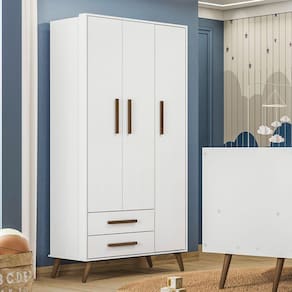 Guarda-Roupa 3 Portas Com 2 Gavetas Retrô Branco / Branco