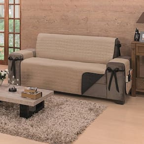 Protetor De Sofá Dupla Face Premium 3 Lugares King - Preto-cáqui