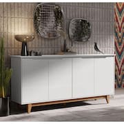 Aparador Buffet Sala Flow 4 Portas com Pés de Madeira Branco - Rede Móveis
