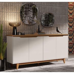 Aparador Buffet Sala Flow 4 Portas com Pés de Madeira OffWhite com Freijó - Rede Móveis