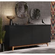 Aparador Buffet Sala Flow 4 Portas com Pés de Madeira Preto - Rede Móveis