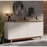 Aparador Buffet Sala Flow 4 Portas com Pés de Madeira OffWhite - Rede Móveis