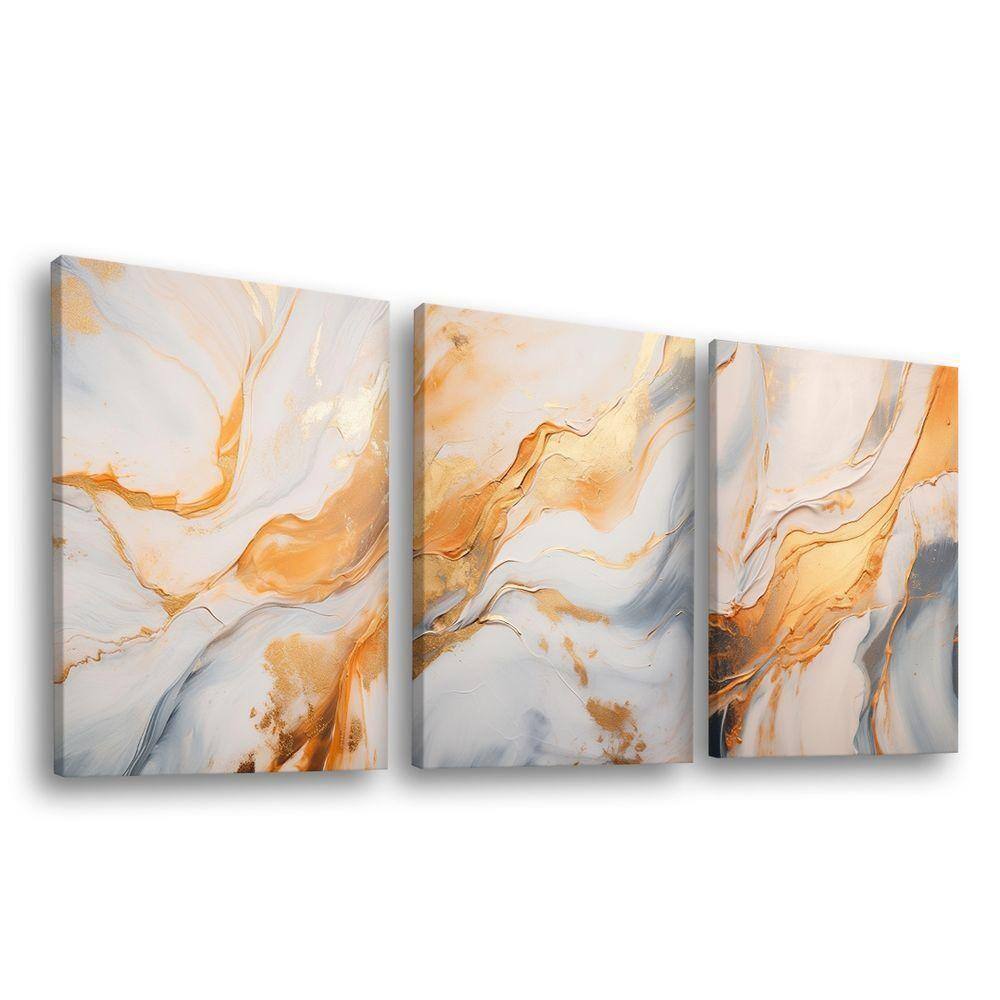 Conjunto De Quadros Trio Abstract Orange Gold -- Br Artes