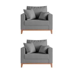 Kit 2 Poltronas Beny Amamentação Com 2 Almofadas Base Em Madeira Maciça Tecido Linho Cinza Cinza