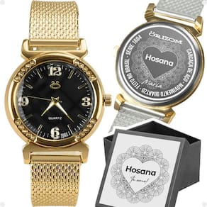 Relogio Feminino Aço Dourado Banhado Silicone Inox Moda