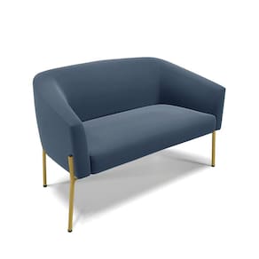 Sofá Namoradeira 2 Lugares Pé de Ferro Dourado Stella Suede Azul Marinho D03 - D`Rossi