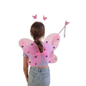 Kit Asinha De Borboleta Rosa + Tiara + Varinha