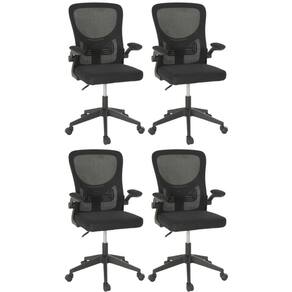 Kit 4 Cadeiras de Escritório Giratória Mônaco com Relax e Regulagem de Altura - ALL BLACK