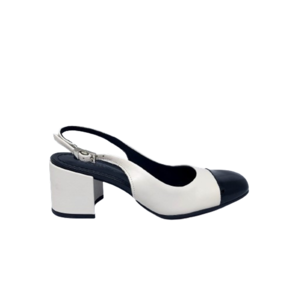 Sapato Slingback Bicolor Off White com Preto em Couro Usaflex