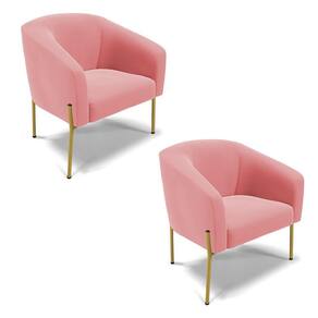 Poltrona Pé de Ferro Dourado Kit 2 Stella Suede Rosê D03 - D`Rossi