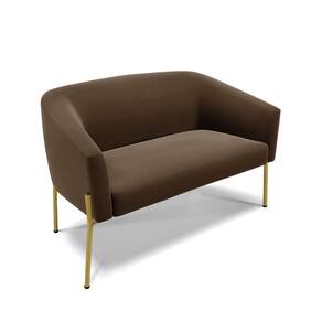 Sofá Namoradeira 2 Lugares Pé de Ferro Dourado Stella Suede Marrom D03 - D`Rossi