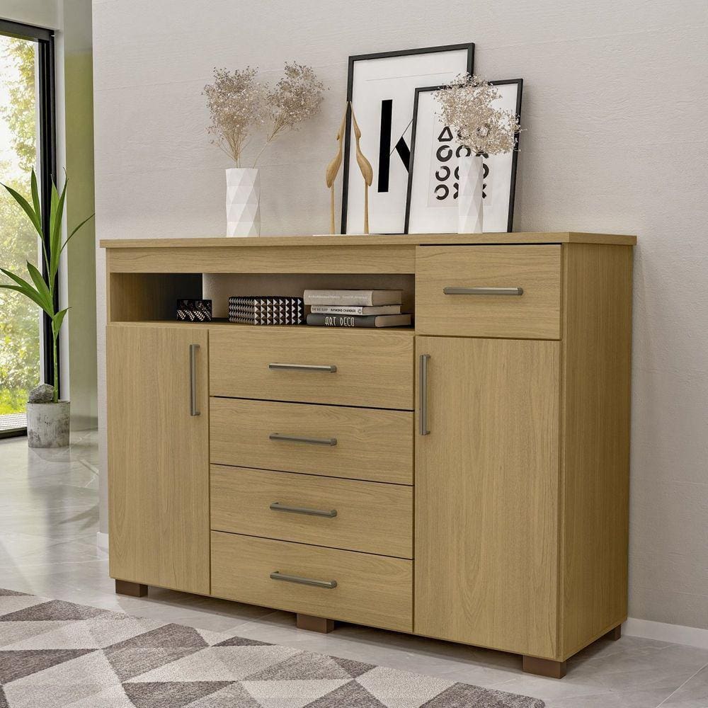 Cômoda 5 Gavetas 2 Portas 1 Nicho Oslo Castanho/Castanho