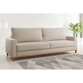Sofá Fixo Living 2 Almofadas Soltas 4 Lugares 220cm Ares Bege