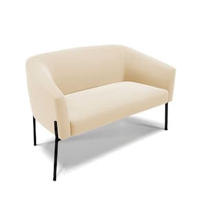 Sofá Namoradeira 2 Lugares Pé de Ferro Preto Stella Suede Bege D03 - D`Rossi