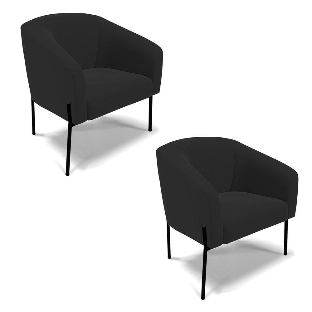 Poltrona Pé de Ferro Preto Kit 2 Stella Veludo Preto D03 - D`Rossi