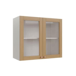 Armário Aéreo 2 Portas 80cm com Porta de Vidro Arizona Cabecasa Madeiramadeira Branco/Figueira
