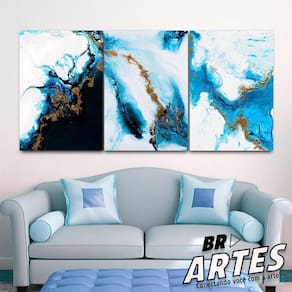 Quadro Trio Abstrato Geométrico Azul -- Br Artes