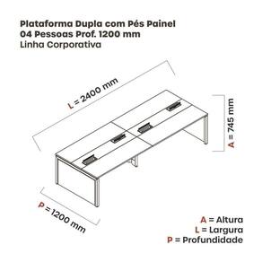Mesa Plataforma Dupla para 4 Lugares para Coworking 120x120/4p Cinza