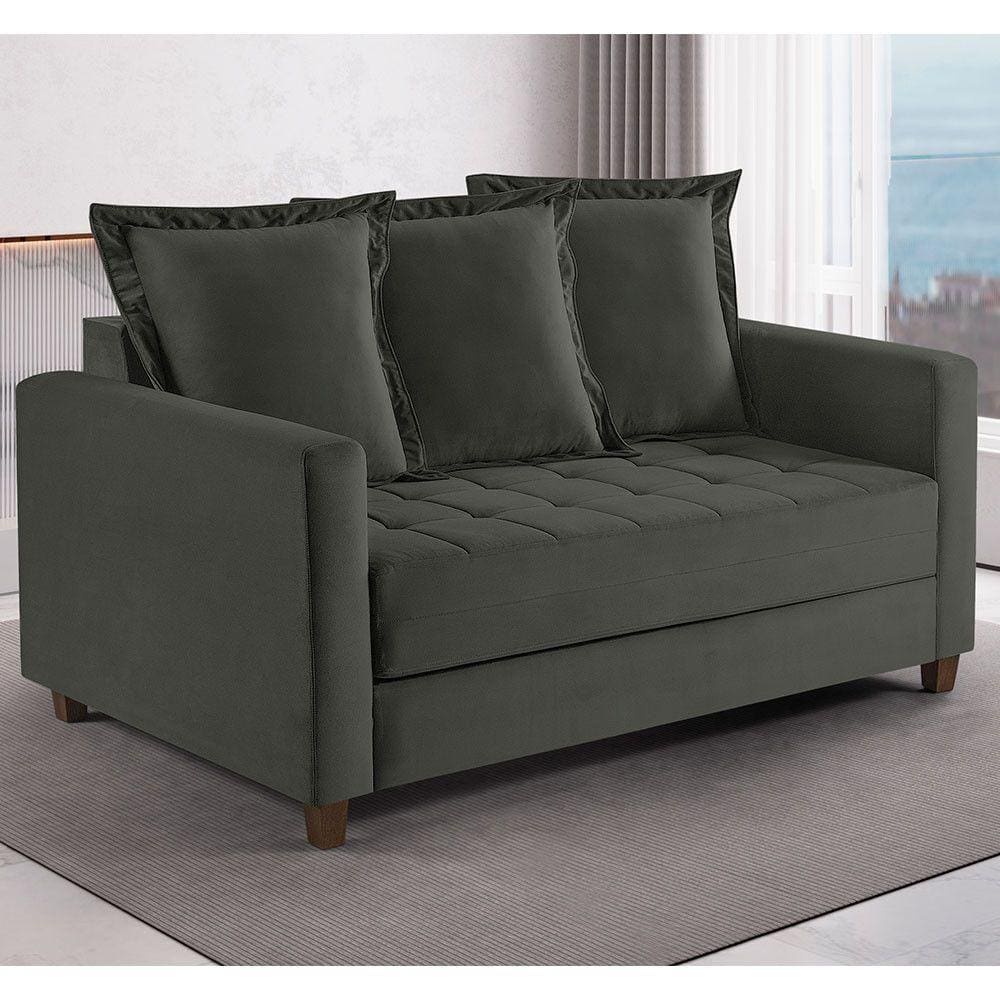Sofa Cama Rocca Colchao Casal Talento Móveis Prata/Castanho