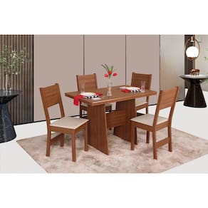 Conjunto Sala de Jantar Mesa Destak com 4 Cadeiras Milena Naturalle