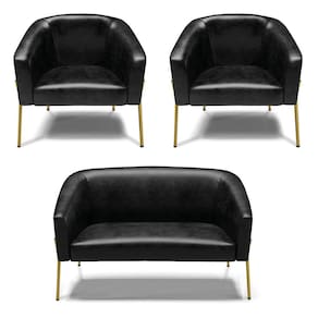 Sofá Namoradeira e 2 Poltronas Pé de Ferro Dourado Stella Corano Preto D03 - D`Rossi