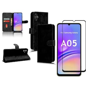 Kit Capinha Carteira Flip Para Samsung A05 + Película 3D